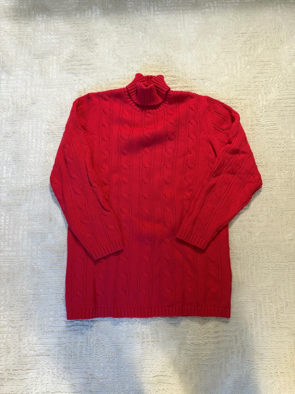 Lands' End Bright Red Cable Knit Turtleneck